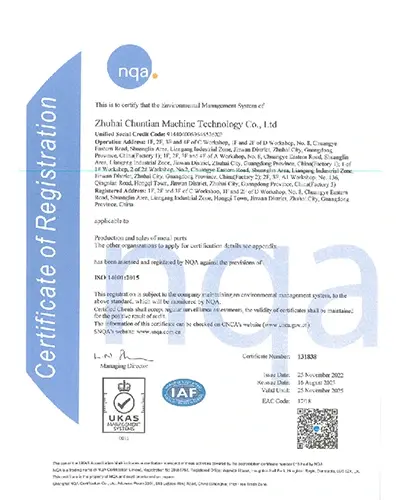 Malaysia CNC machining IATF16949 Certificate