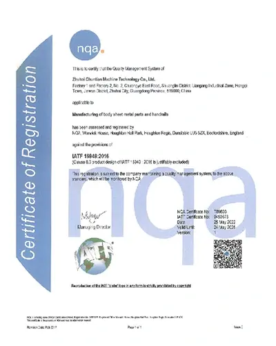 Precision Machining Services ISO14001 Certificate