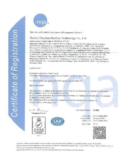 Precision Machining Services ISO13485 Medical Certificate